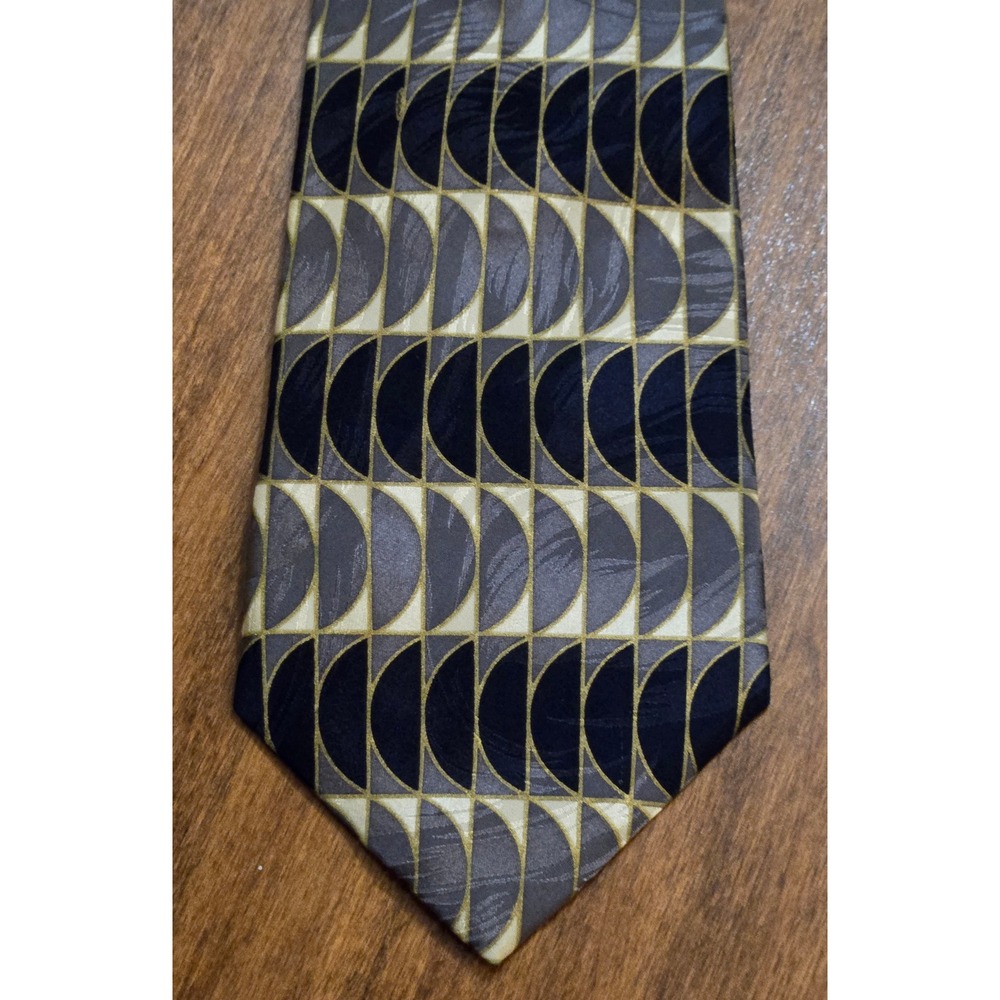 Raphael Roma Milano Mens Silk Tie Navy Blue Gray Geometric Handmade Italy